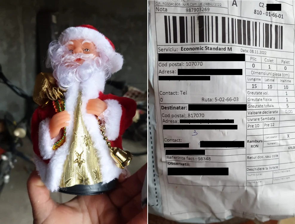 Un bărbat a plătit 70 de lei, iar în colet a găsit o figurină ieftină. Foto: Observator Prahovean