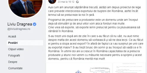 dragnea ultima postare pe FB