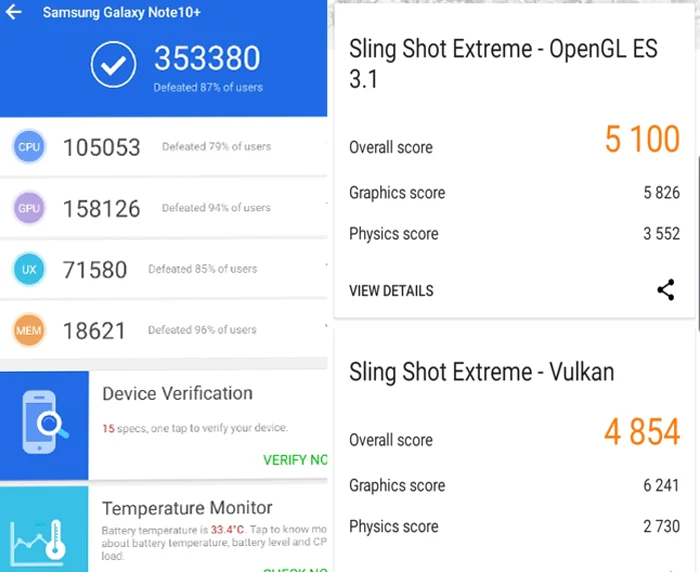 Samsung Galaxy Note10+ teste benchmark