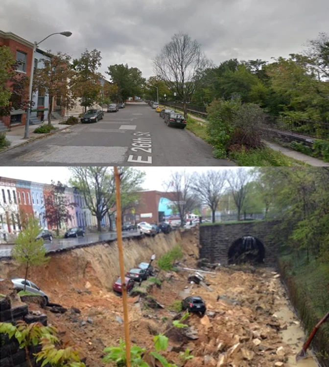 Alunecarea de teren din Baltimore Foto Chris Courtney/ Twitter
