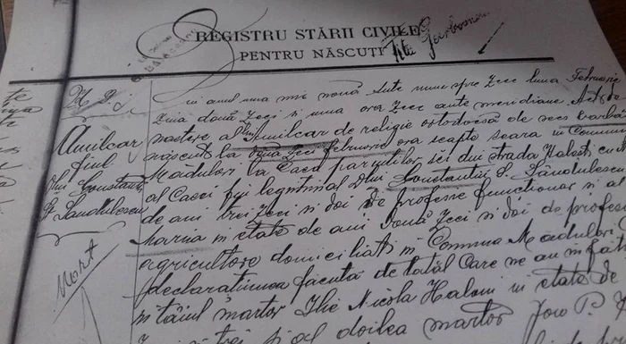Certificatul de naștere al lui Amilcar Săndulescu descoperit la Arhivele Naționale Vâlcea