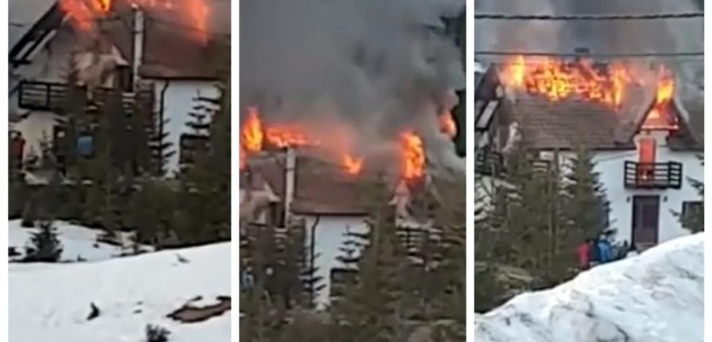 Incendiul s-a manifestat la acoperişul cabanei. Sursa foto: captura video alba24.ro