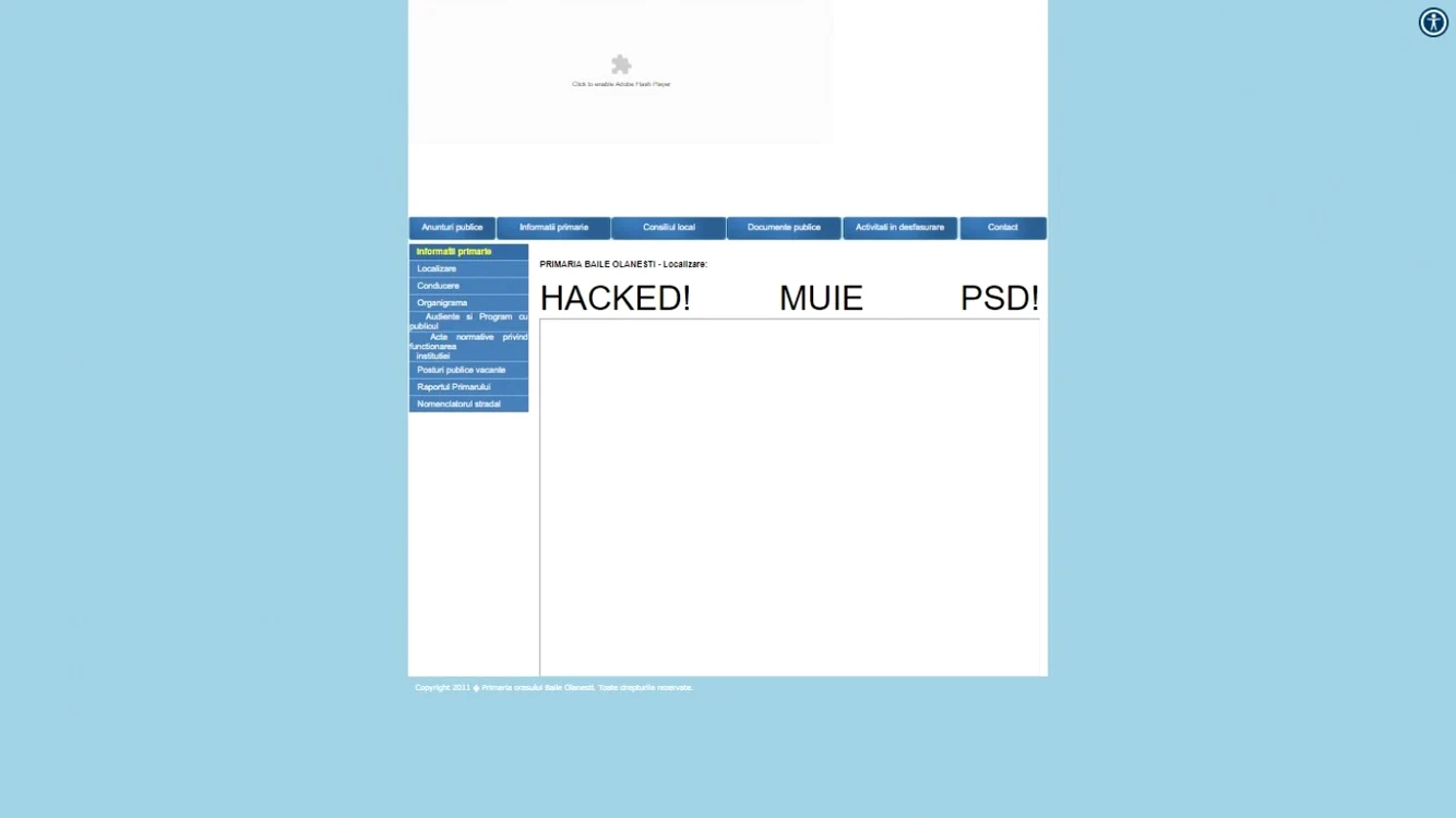 Site-ul Primăriei Băile Olăneşti - Vâlcea hackerit de două ori în aceeaşi zi, cu un mesaj obscen la adresa PSD