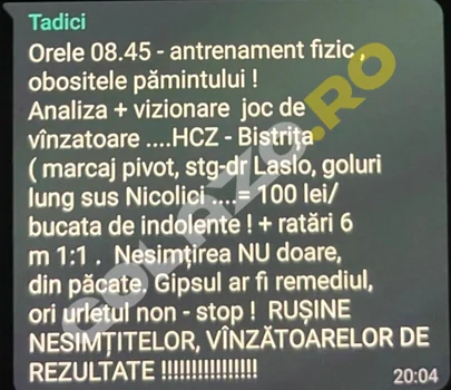 Tadici, limbaj inuman pe grupul echipei  Foto/Golazo