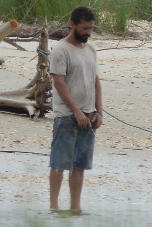 *EXCLUSIVE* Shia LaBeouf exposes himself using the ocean as his toilet on set with Dakota Johnson and Zack Gottsagen jpeg