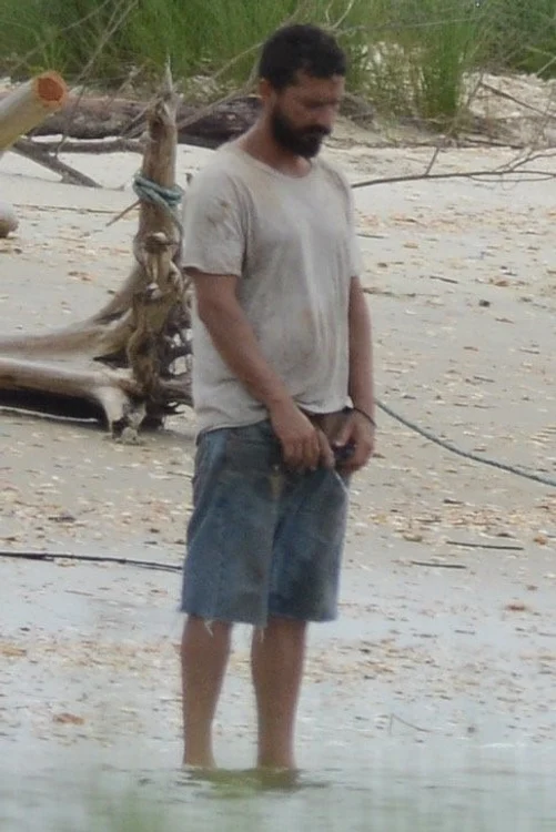 *EXCLUSIVE* Shia LaBeouf exposes himself using the ocean as his toilet on set with Dakota Johnson and Zack Gottsagen jpeg