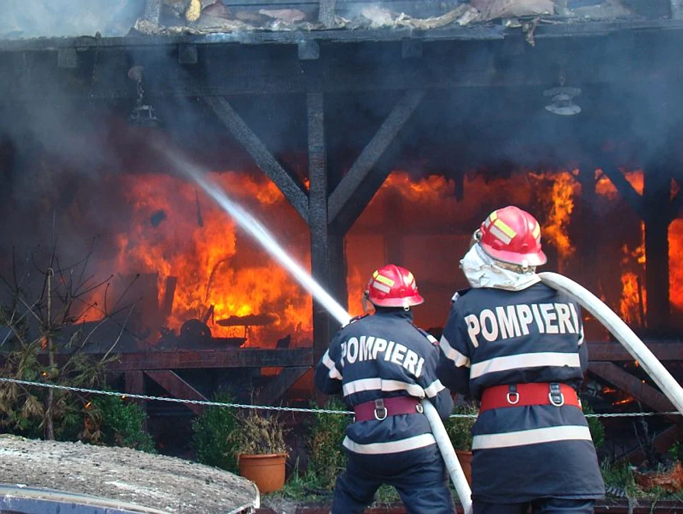 
    Pompierii s-au luptat cu flăcările la ferma din Stâlpu, judeţul Buzău. (Foto arhivă)  