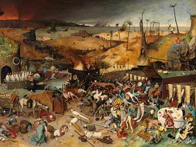 Tabloul „Triumful morții” de Pieter Bruegel cel Bătrân reflectă tulburările sociale și teroarea care au urmat ciumei, care a devastat Europa medievală (© Museo del Prado / Wikimedia Commons)