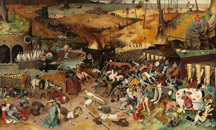 Tabloul „Triumful morții” de Pieter Bruegel cel Bătrân reflectă tulburările sociale și teroarea care au urmat ciumei, care a devastat Europa medievală (© Museo del Prado / Wikimedia Commons)