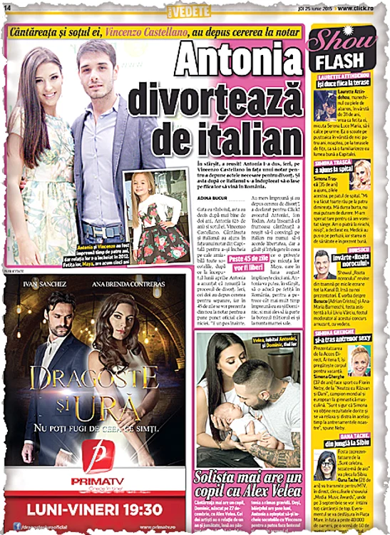 Click! a prezentat pe larg detalii despre divorţul dintre Antonia şi Vincenzo Castellano. Miercuri, cei doi au înregistrat actele la notar