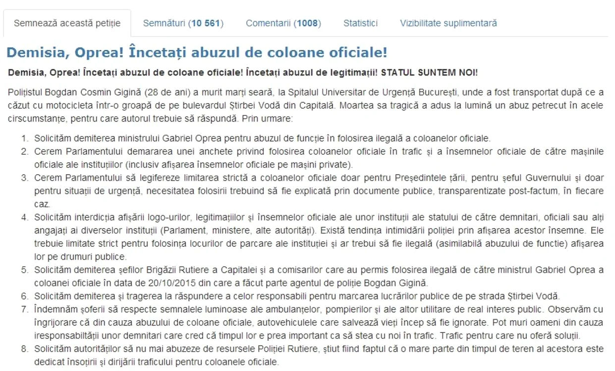 petitie online pentru demiterea lui gabriel oprea
