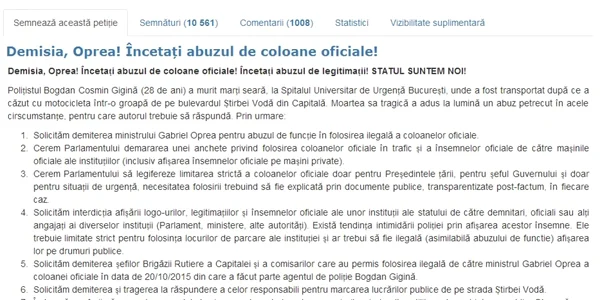 petitie online demitere Oprea