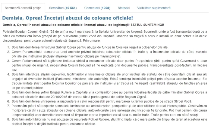 petitie online pentru demiterea lui gabriel oprea