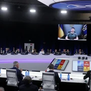 Volodimir Zelenski vorbind la summitul NATO de la Madrid FOTO EPA-EFE