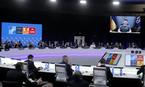 Volodimir Zelenski vorbind la summitul NATO de la Madrid FOTO EPA-EFE
