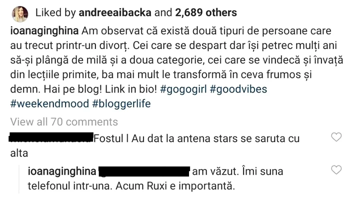 Reacția Ioanei Ginghină