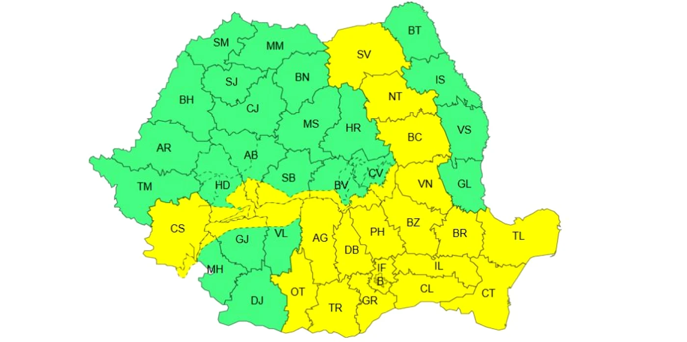 HARTA zonelor vizate de furtuni/ sursa ANM
