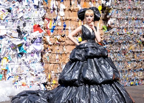Această rochie a fost făcută din pungi de plastic reciclate (Foto: Profimedia)