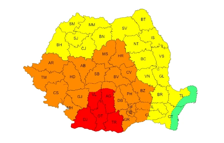 Cod Roșu de caniculă în cinci județe din sudul țării, sâmbătă, 22 iunie 