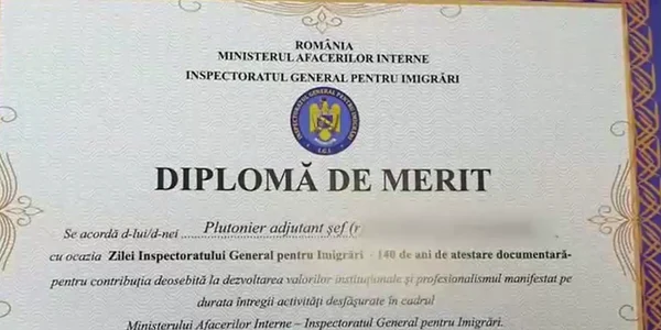 diploma de merit pentru un politist arestat