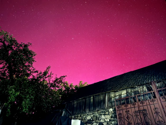 Aureola boreală a fost surprins în mai multe zone din Bihor Foto: Facebook Dumitras TVD