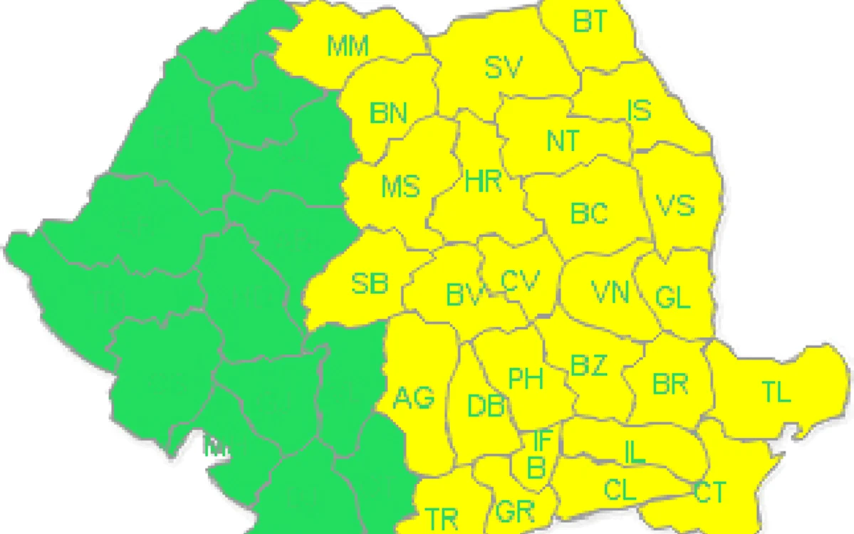 Avertizarea expiră mâine, la ora 6.00 (Sursa: meteoromania.ro)