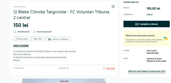 Bilete meci Chindia vândute pe OLX