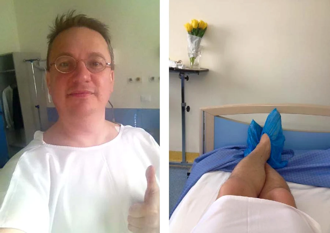 Marius Florea Vizante zâmbește din rezerva de spital, totuși intervenția a fost dificilă și actorul va avea nevoie de o perioadă de recuperare de minimum 6 săptămâni
