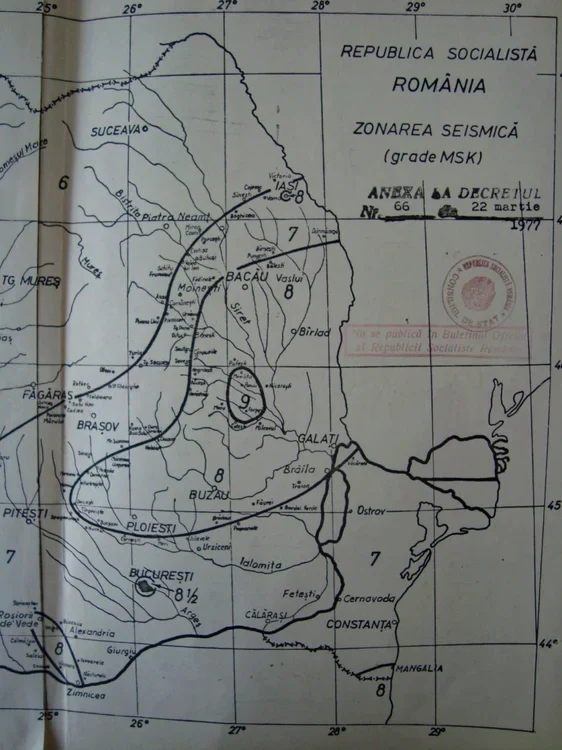 Zonarea seismică dupîă Decretul din 22 martie FOTO: Arhivele Naționale Vrancea