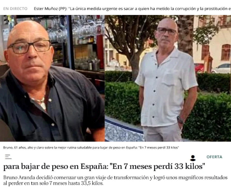 Fotografia cu articolul din El Espanol despre bărbatul care a slăbit la 61 de ani 33 de kg