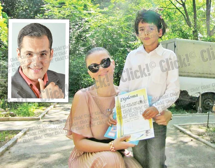 
    Filip, băieţelul lui Mădălin  Ionescu, a absolvit clasa I,  Cristina însoţindu-l la festivitatea de premiere  