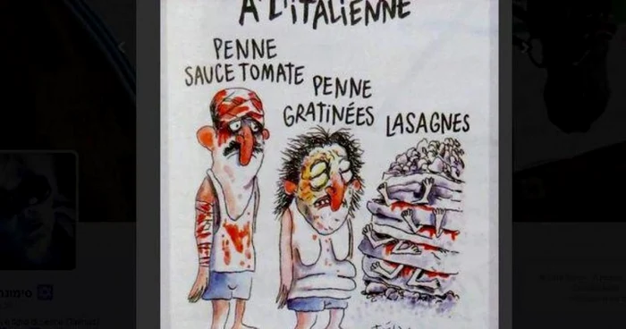 Caricaturile din Charlie Hebdo după cutremurul din Italia ce a făcut peste 300 de morţi