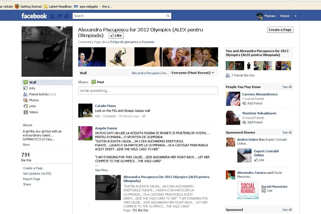 
    Alexandra Piscupescu este sprijinită pe Facebook  