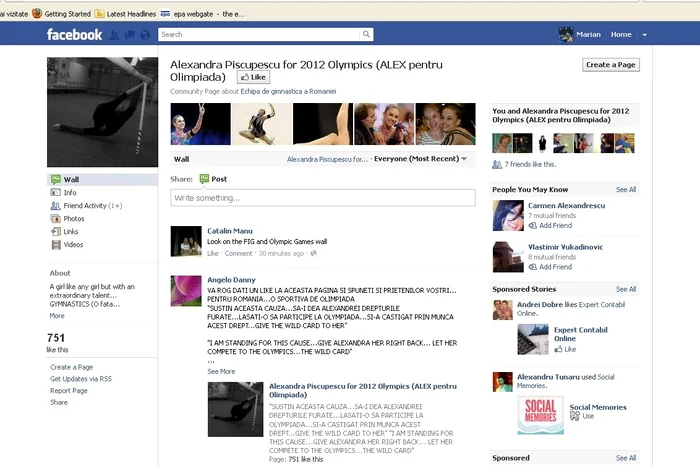 
    Alexandra Piscupescu este sprijinită pe Facebook  