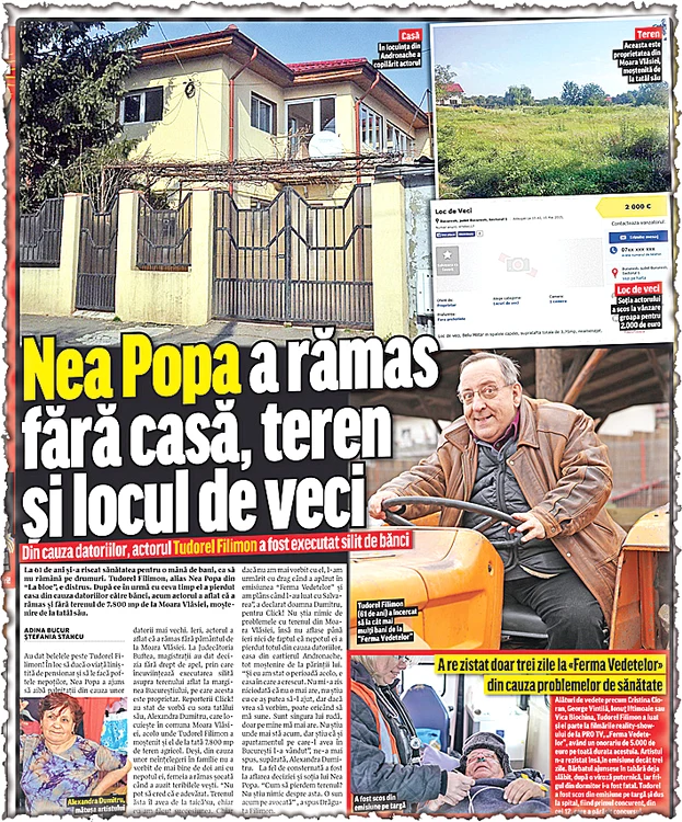 Problemele financiare ale lui Tudorel Filimon au început să iasă la iveală de anul trecut, de când actorul a participat la “Ferma vedetelor”