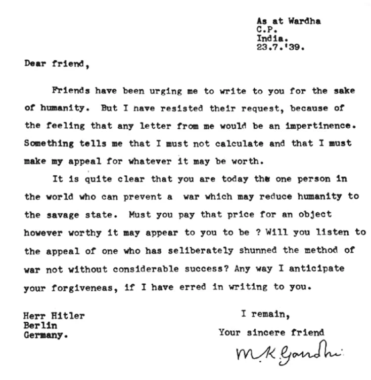 Ghandi l-a rugat pe Hitler să oprească violențele, dar liderul nazist a ignorat cerințele lui