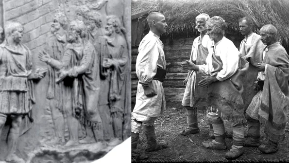 Scena de pe Columnă și fotografia lui Denis Galloway, Sursa Radu Vulpe, Muzeul Etnografic al Transilvaniei jpg