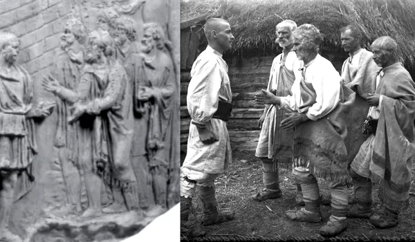 Scena de pe Columnă și fotografia lui Denis Galloway, Sursa Radu Vulpe, Muzeul Etnografic al Transilvaniei jpg