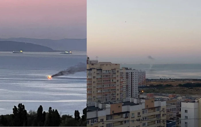 Atacul cu drone din apropierea portului Novorossiisk FOTO Captură Twitter