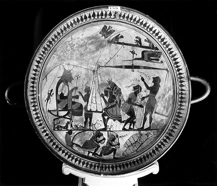 Cântărirea și încărcarea silphiumului la Cirene  (© Wellcome Collection CC-BY-4.0)