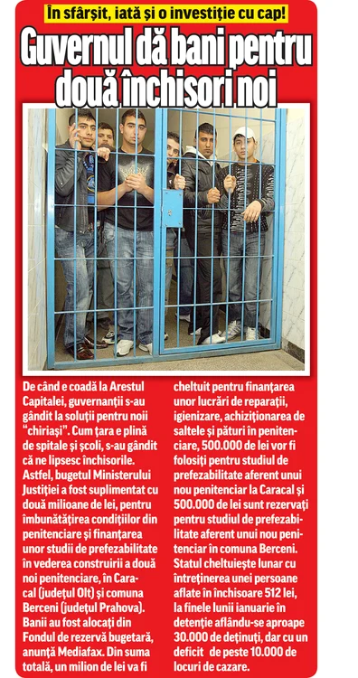 Guvernul dă bani pentru două închisori noi