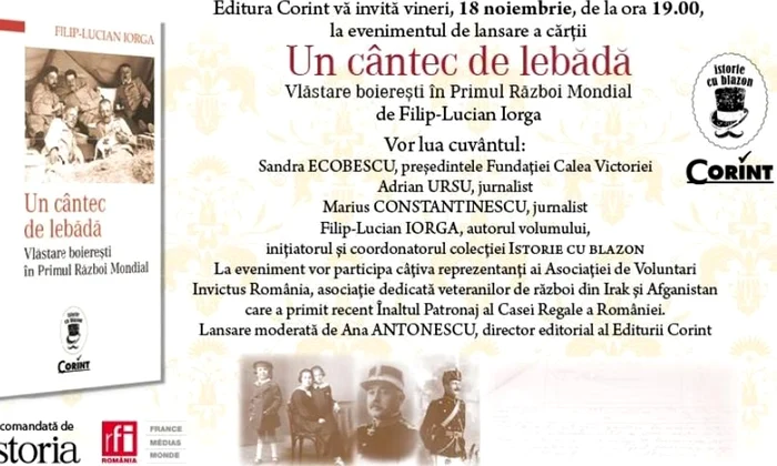 Lansare „Un cântec de lebădă  Vlăstare boierești în Primul Război Mondial” jpeg