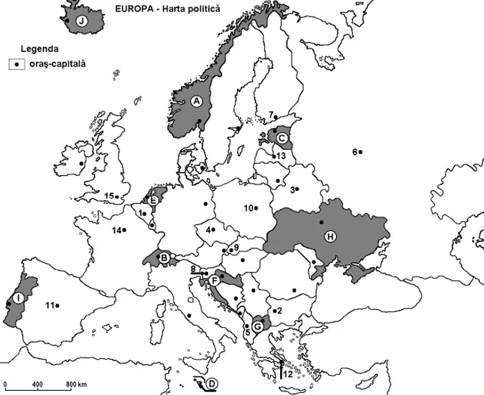 Bacalaureat 2015 subiecte geografie: Elevii trebuie să se orienteze pe o astfel de hartă și să identifice orașe și țări.