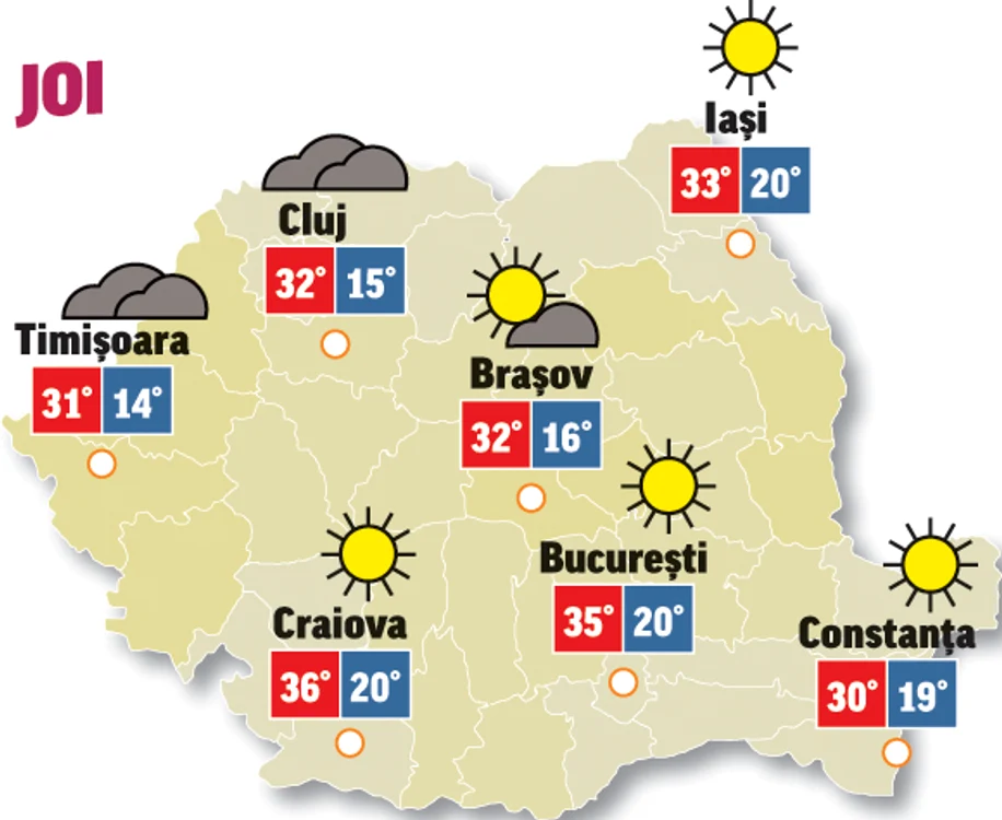 Astăzi, ca fi soare dogoritor în jumătatea de sud a teritoriului și ploi în partea de vest