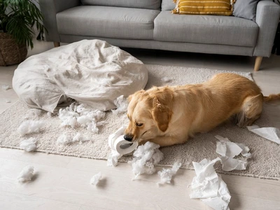 cute dog playing with toilet paper high angle jpg