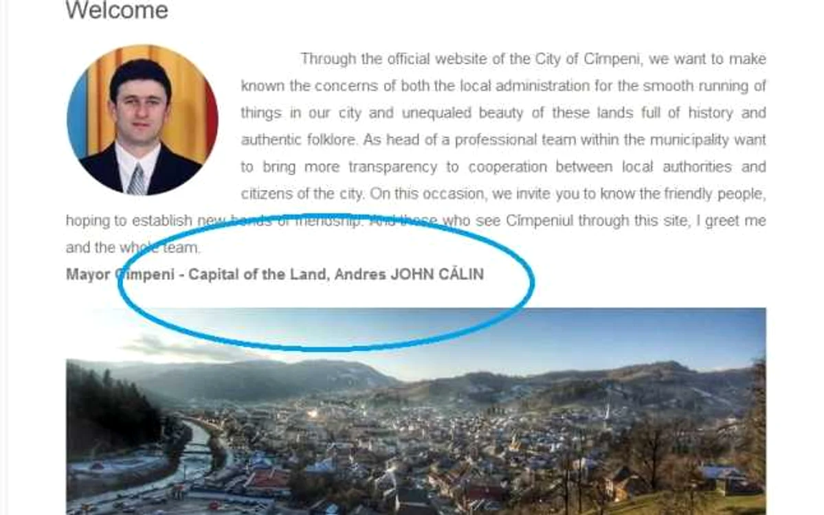 Andres John Călin, numele primarului din Cîmpeni în varianta engleză