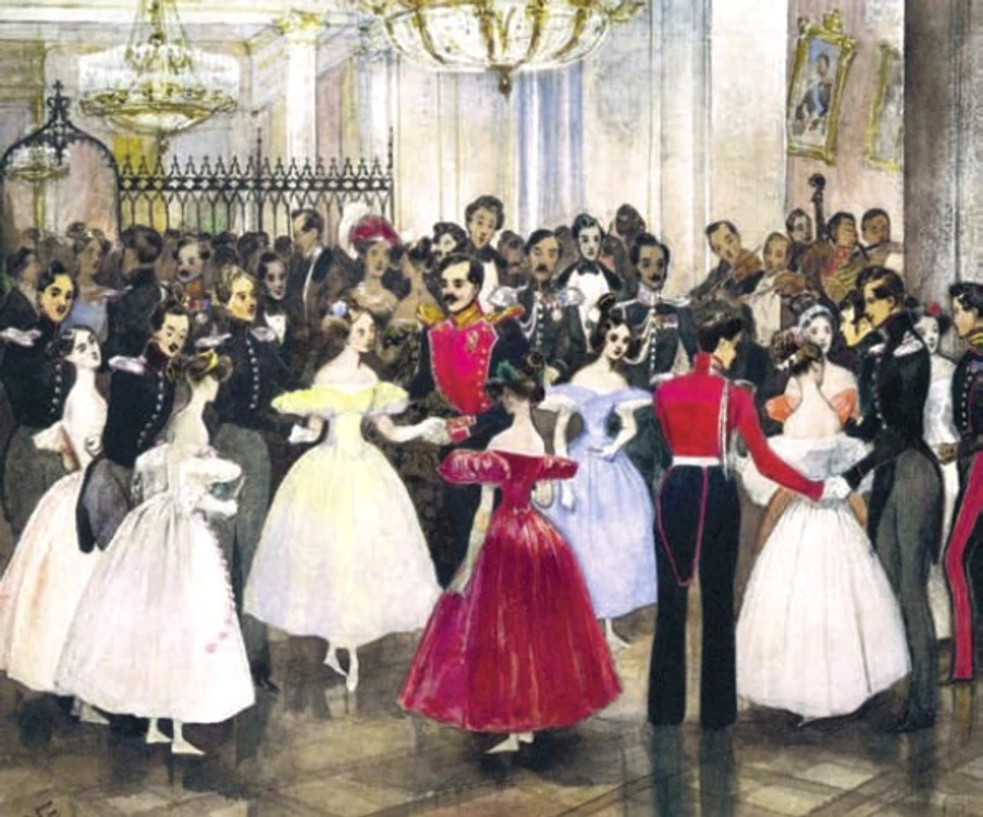 Bal în familia prinţesei Maria Bariatinskaia,  în anii 1830 (colecţia Muzeului Rus de Stat,  St. Petersburg)