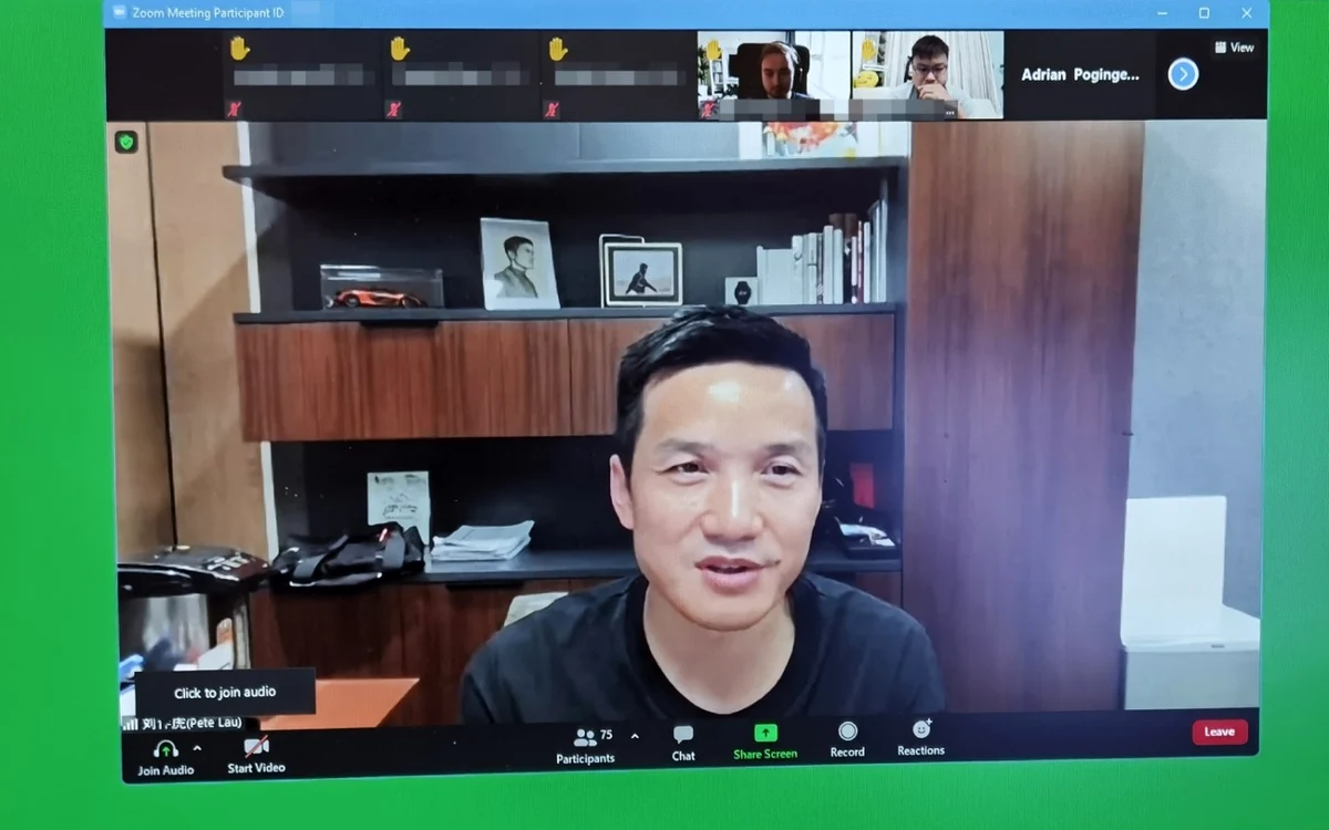 Pete Lau, CEO OnePlus, în conferinţă online pe Zoom.