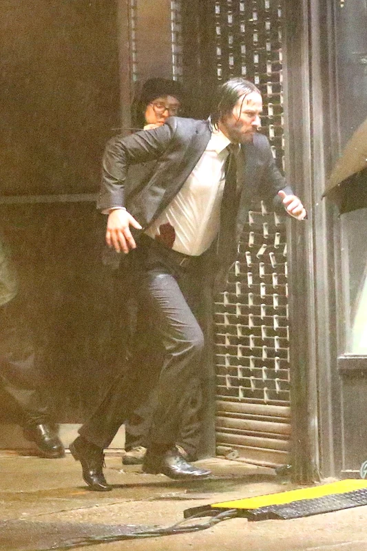 Keanu Reeves returns for another action packed day of filming on the set of 'John Wick 3' jpeg