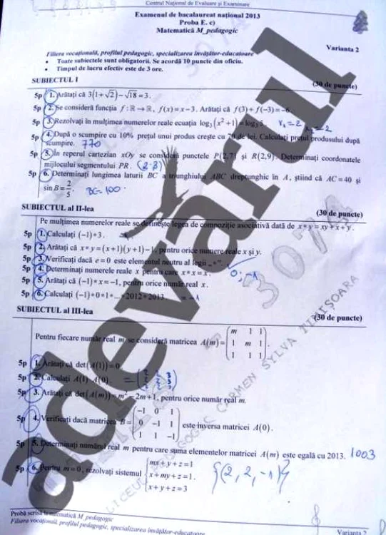bacalaureat matematica